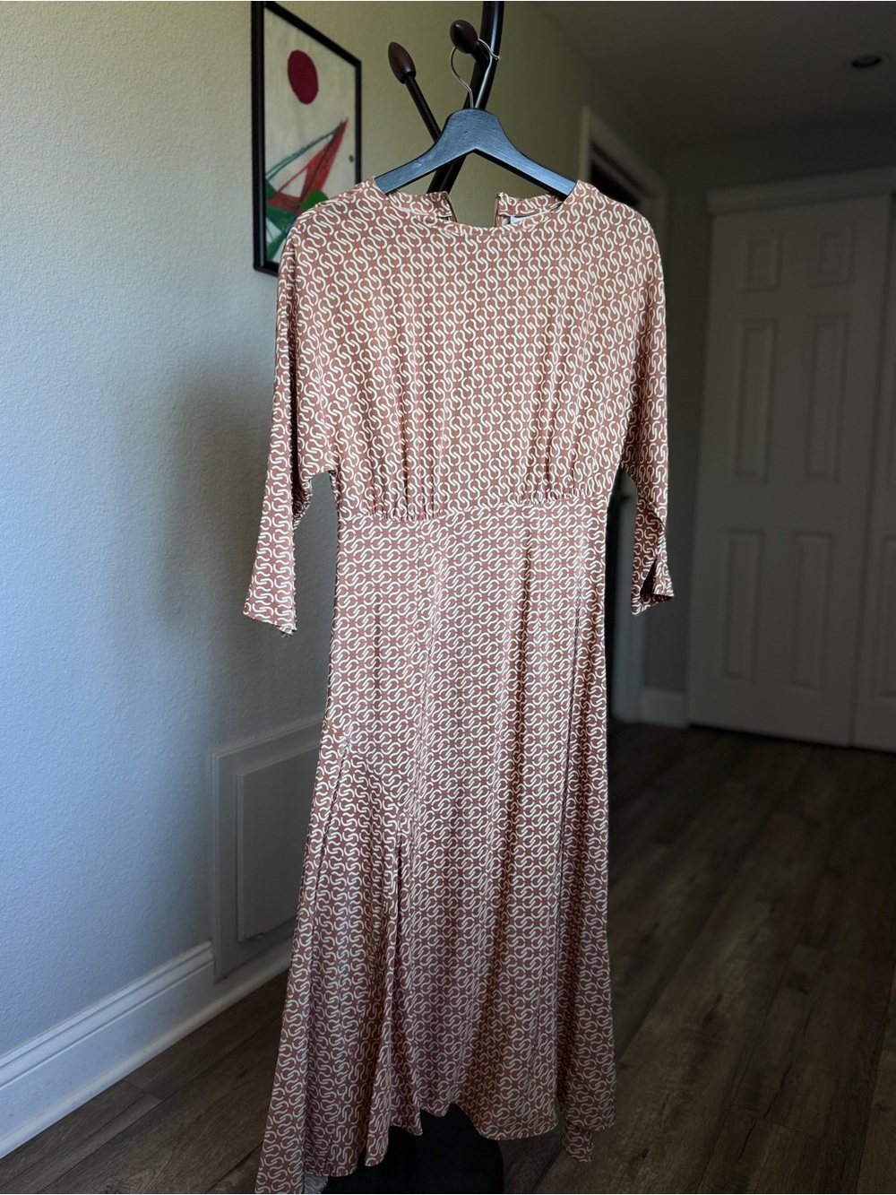 St. John Rust and Cream Asymmetrical Midi Dress
